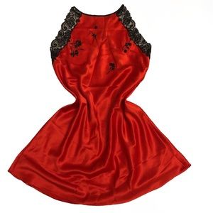 Red slip dress